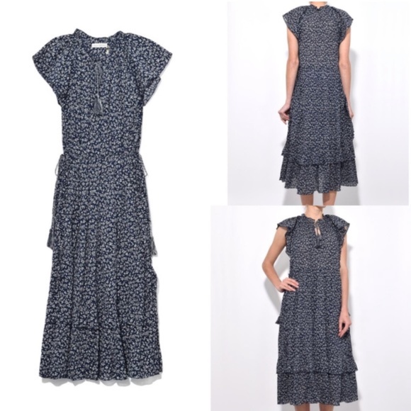 Ulla Johnson Blue Pattern Midi Dress - Picture 3 of 10